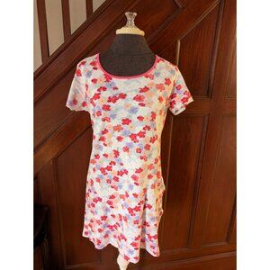 Lands End Womens Floral Print Short Sleeve Nightgown S 100% Cotton Pink & Multic